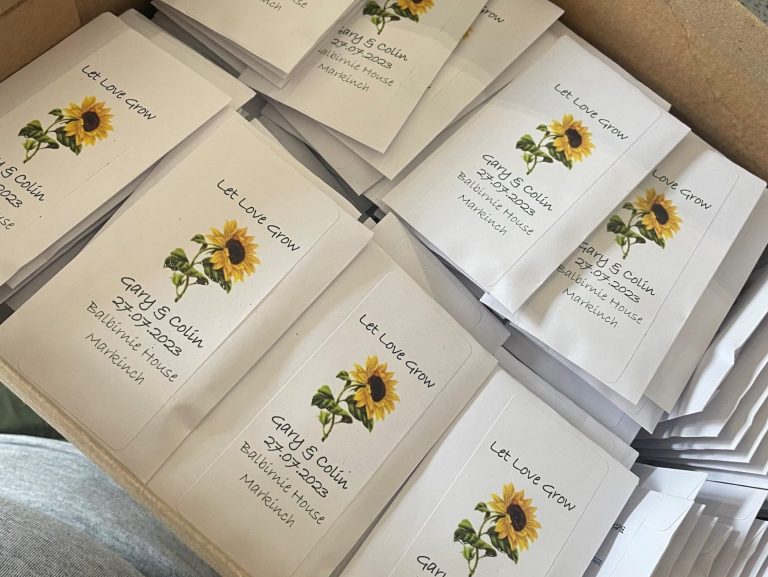 wedding envelopes in a box Beths Sunflowers